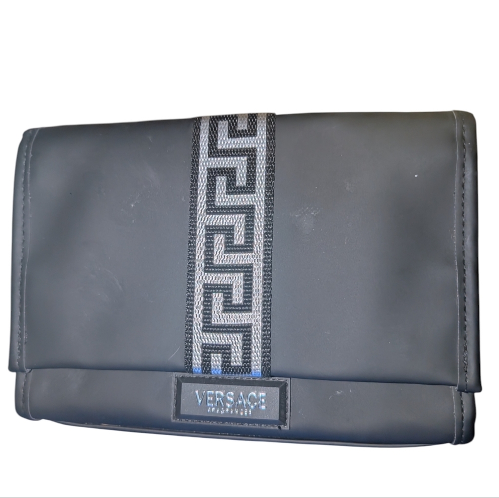 Versace Parfum Black Clutch with Signature Greek Key Trim